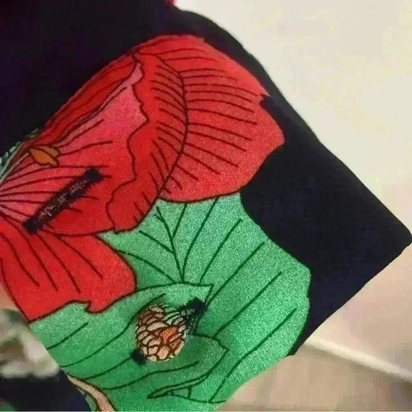 NANETTE LEPORE Navy Floral Long Sleeve Crepe Button Front Midi Dress Size 4 - Picture 8 of 11